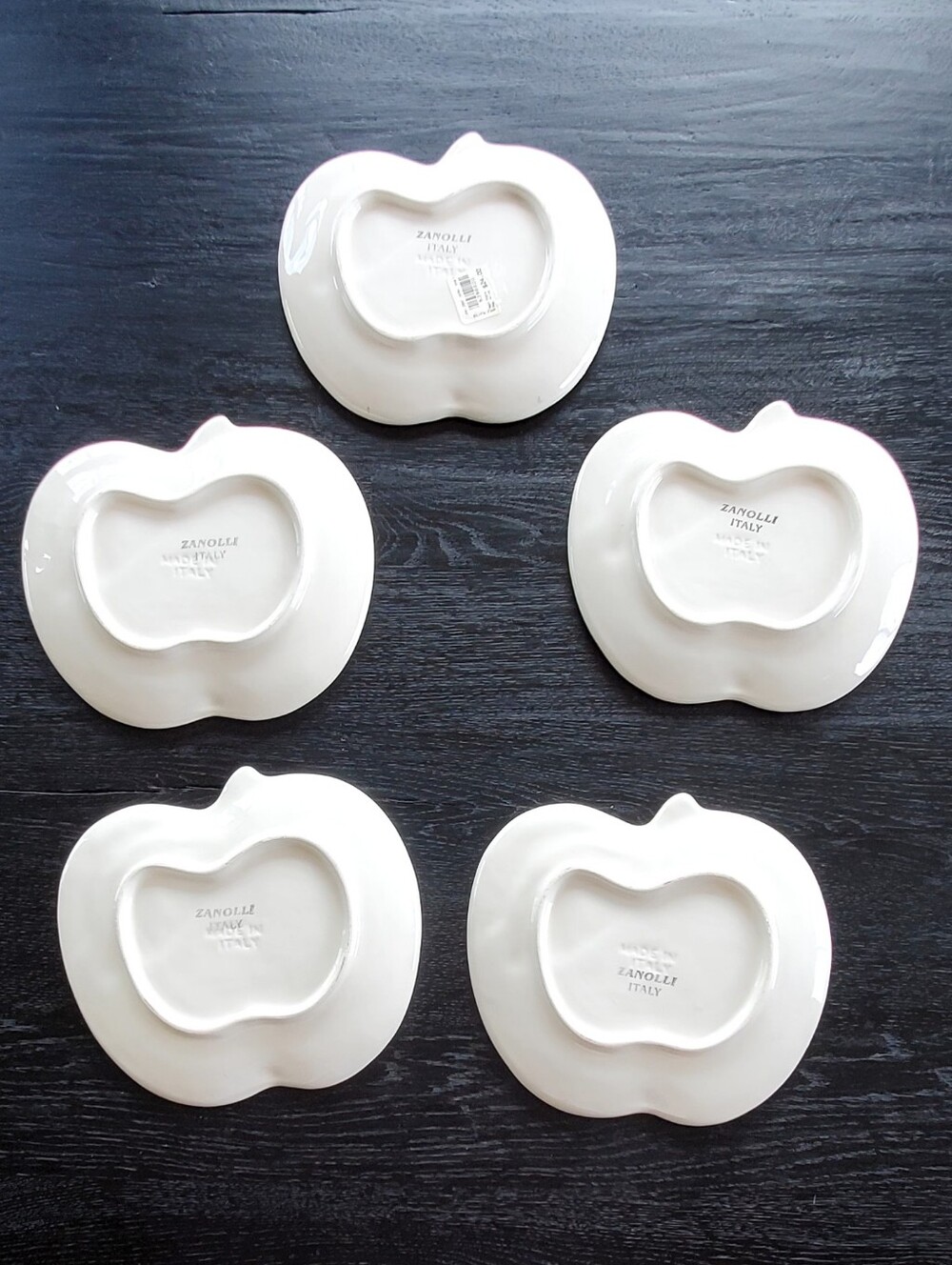 Zanolli Made In Italy White Green Ceramic Apple Shape Plates, Set 5, EUC - Picture 10 of 14